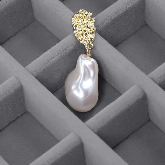 Wudygirl Small Jewelry Organizer Ring Box Velvet Jewelry Box Earring Organizer with Clear Lid Jewelry Tray for Women Girls Jewelry Display Case Drawer Inserts 24 Grid (Gray)