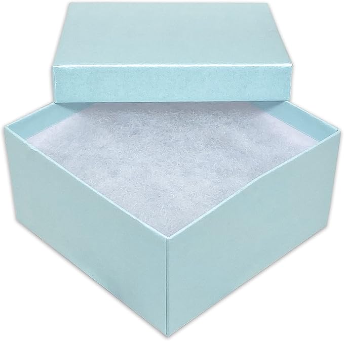 TheDisplayGuys - 25-Pack #34 Cotton Filled Cardboard Paper Jewelry Boxes Gift Case - Pearl Teal (3.9" x 3.9" x 2.0") - for Shipping or Storage