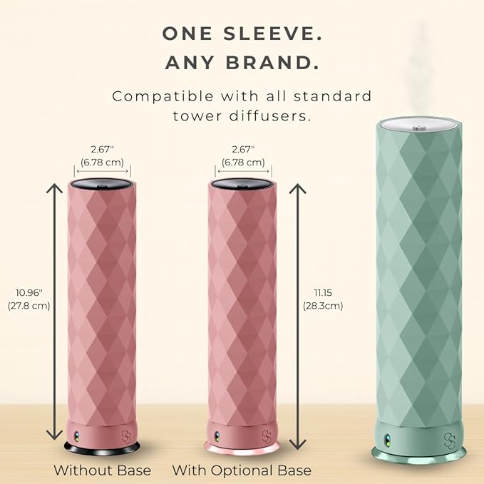 Waterless Essential Oil Hotel Scent Diffuser - Cold Air Diffuser - Covers 1000 sq. ft. - Waterless Diffuser for Home, Office & Hotel (Black + Interchangeable Sleeve) (Black + Matte Pink Sleeve)