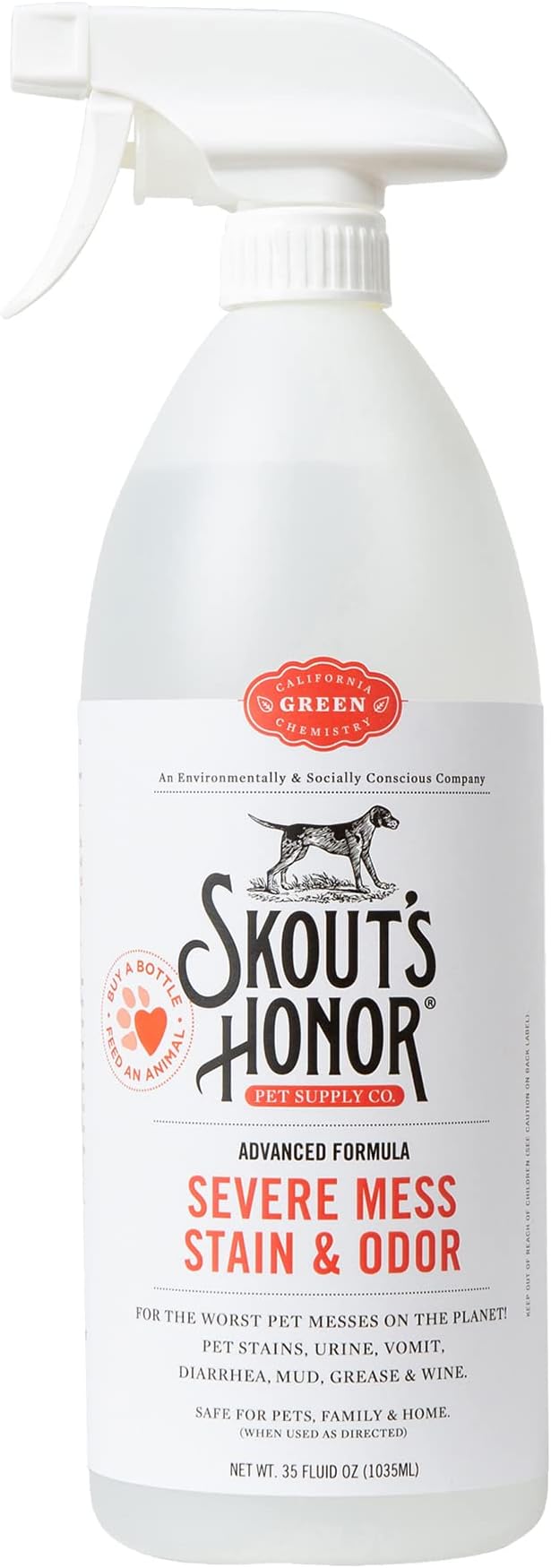 SKOUT'S HONOR Severe Mess Stain & Odor Eliminator, Powerful Stain Remover and Carpet Cleaner for Tough Dog Messes, Eco-Friendly Carpet Deodorizer, Cleaning Spray and Poop Spray, 35 oz