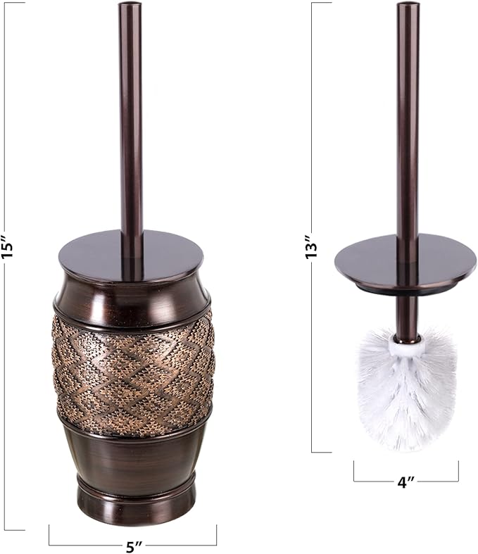 Creative Scents Dublin Toilet Brush Set - Toilet Bowl Cleaner Brush and Holder - Decorative Toilet Bowl Scrubber - Space Saving Design 5" x 5" x 15"H, Contemporary Toilet Bowl Cleaner (Brown)