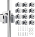 12PCS Broom and Mop Holder, Heavy Duty Garden Tool Organizer Rack Rake and Shovel Handle, Stainless Steel Mop Hanger. Wall Mounted Utility Rack with Screws, Silver