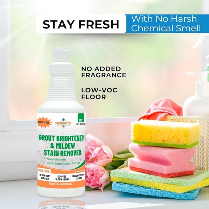 Groutastic Mildew Stain Remover – Powerful Mold & Mildew Cleaner for Tile, Grout, Showers & Bathrooms – Removes Black Stains & Soap Scum – Fast Acting, Professional Strength Cleaner