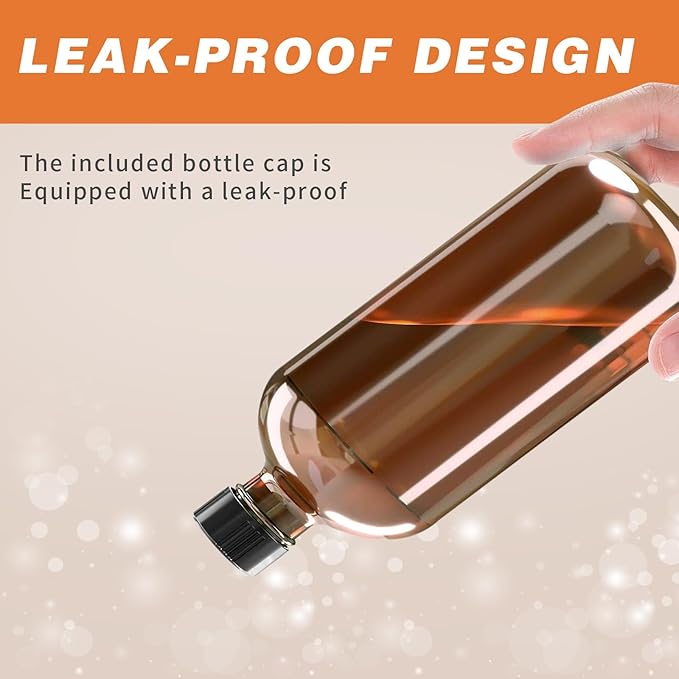 Glass Spray Bottle, 3 Pack 16oz Empty Sprayer with Funnel & Cap & Labels, Large Refillable Mist Bottles for Cleaning, Plant, Essential Oil, Facial Hydration, Water Flowers & Hair Care, (Amber)