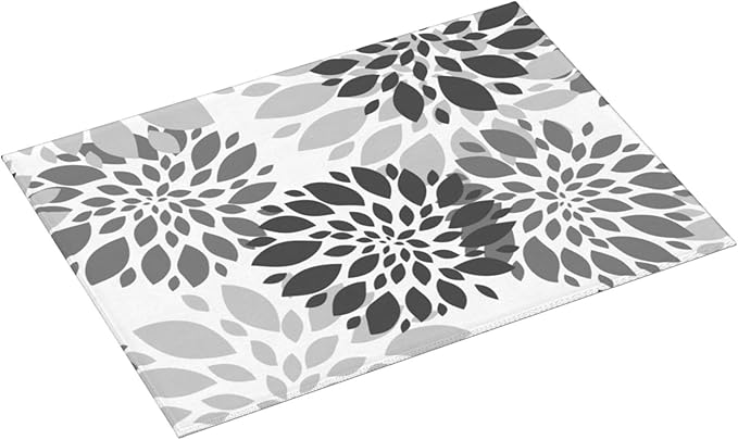 Black White Dahlia Dish Drying Mat for Kitchen Counter Decor Grey Geometric Dish Drying Rack Pad Super Absorbent Reversible Microfiber for Dishes, Utensils, Countertops, Sinks, Coffee 18x24 Inch