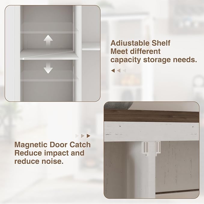Farmhouse Storage Cabinet with Adjustable Shelves, Large Pantry Organize with 2 Barn Doors, Freestanding Cabinet for Kitchen, Garage, Basement, Living, Utility Room, Off-White