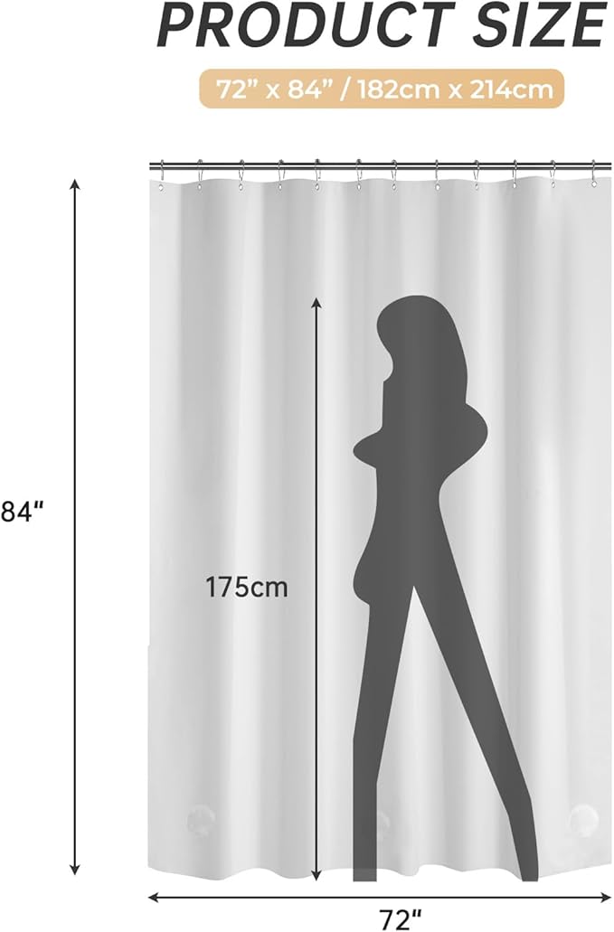 AmazerBath Plastic Shower Curtain 84 Inches Long, 72 x 84 White Weighted Extra Long Shower Curtain, PEVA Heavy Duty Tall Bathroom Curtains with 3 Big Clear Weighted Stones and 12 Grommet Holes