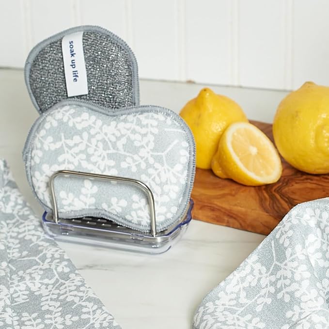 Bright Habits Sponge Set in Laurel Grey, 6 Pack Super Absorbent Washable Reusable Cleaning Sponges Made from Recycled Materials, Durable Eco Friendly Kitchen Sponges