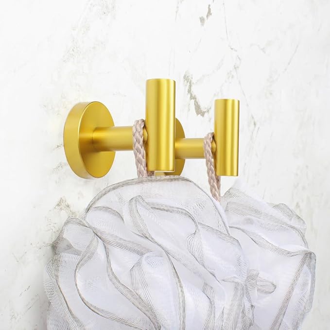 SUS 304 Stainless Steel Bathroom Towel Hooks Coat Hook Round Clothes Wall Mounted Towel Coat for Bath Kitchen Garage Hotel, Gold