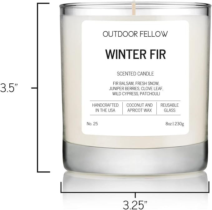 Outdoor Fellow Winter Fir Candle | Luxury Scented Candle with Coconut & Apricot Wax Blend | Fir, Juniper & Cypress Notes | 40+ Hour Burn Time | Cozy Fragrance for Home (8oz)