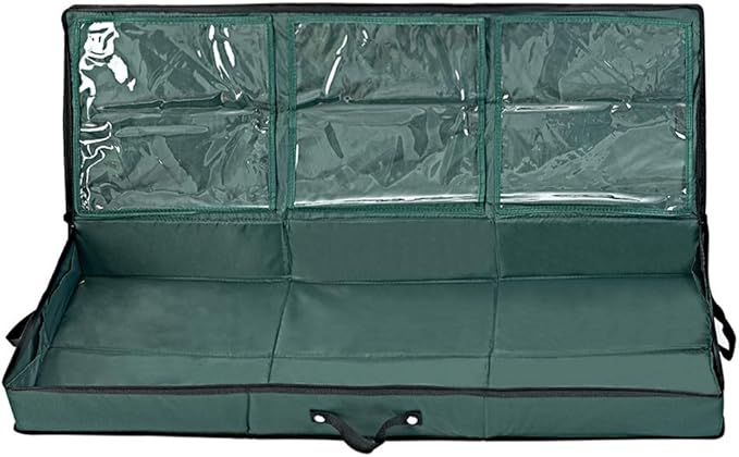 Primode Wrapping Paper Storage Container | Gift Wrap Organizer Under Bed | 41”x14”x6” | Box Holder for 18-24 Rolls Up to 40” | 600D Oxford Material | Pockets for Ribbon, Bows, and Accessories (Green)