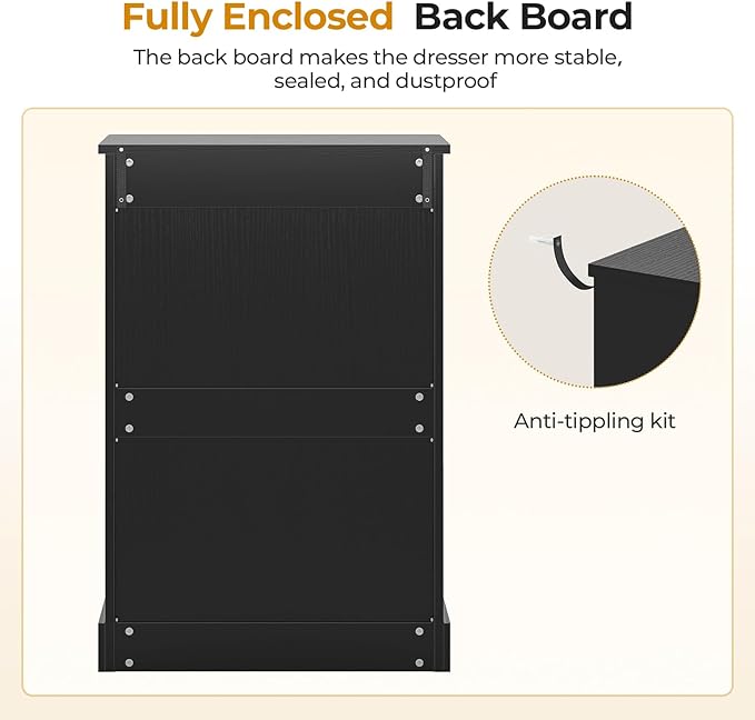 Hasuit 6 Drawer Dresser for Bedroom, Tall Chest of Drawers Storage Organizer for Closet, Modern Clothes Storage Tower with Ample Storage Space, Black