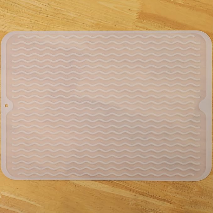 MicoYang Silicone Dish Drying Mat for Multiple Usage,Easy clean,Eco-friendly,Heat-resistant Silicone Mat for Kitchen Counter or Sink,Refrigerator or drawer liner Translucent L 16 inches x 12 inches