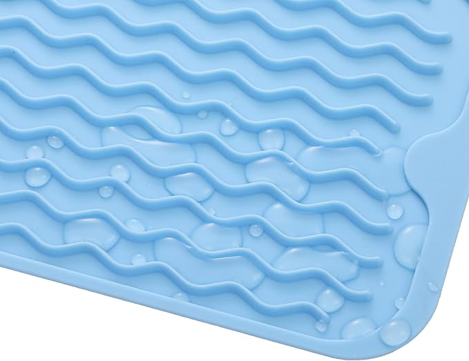 MicoYang Silicone Dish Drying Mat for Multiple Usage,Easy clean,Eco-friendly,Heat-resistant Silicone Mat for Kitchen Counter,Sink,Bar,Bottle,or Cup Light Blue M 17 inches x 6 inches