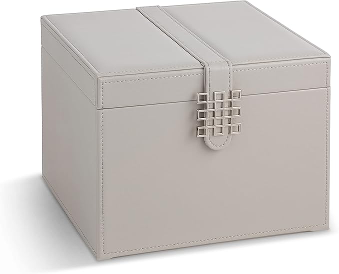 Glenor Co Earring Organizer Holder - 75 Small & 4 Large Slots Classic Jewelry Box with Drawer & Modern Closure, Mirror, 4 Trays Earrings, Ring or Chain Storage - PU Leather Case - Grey