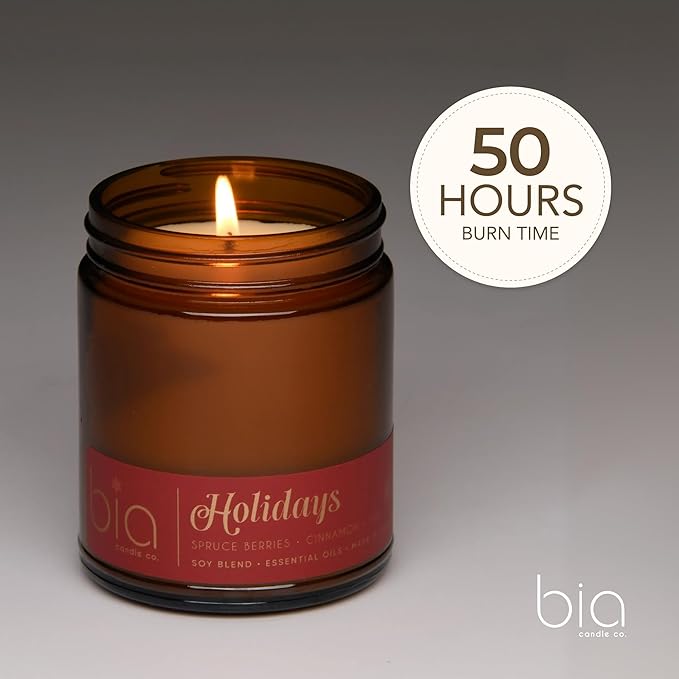 Bia Candle Co Soy Blend Candle, Spruce Berries & Sweet Orange Peel with Cinnamon, Clove & Nutmeg Over Pine & Vanilla – Clean Burn, Lead-Free Cotton Wick – Holidays, 7 oz