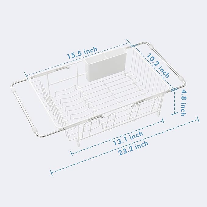 JASIWAY Dish Drying Rack in Sink, Small Dish Drainers for Inside Sink, Over The Sink Dish Racks, Stainless Steel Drying Rack with Utensil Holder, White