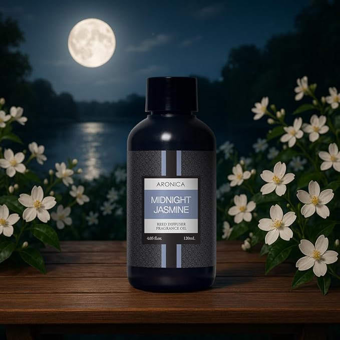 Aronica Reed Diffuser Oil Refill, 5.07oz, Midnight Jasmine - Fig Fragrance Essential Oil Diffuser Fig Essential Oils Refills for Home, Flower Market Scent