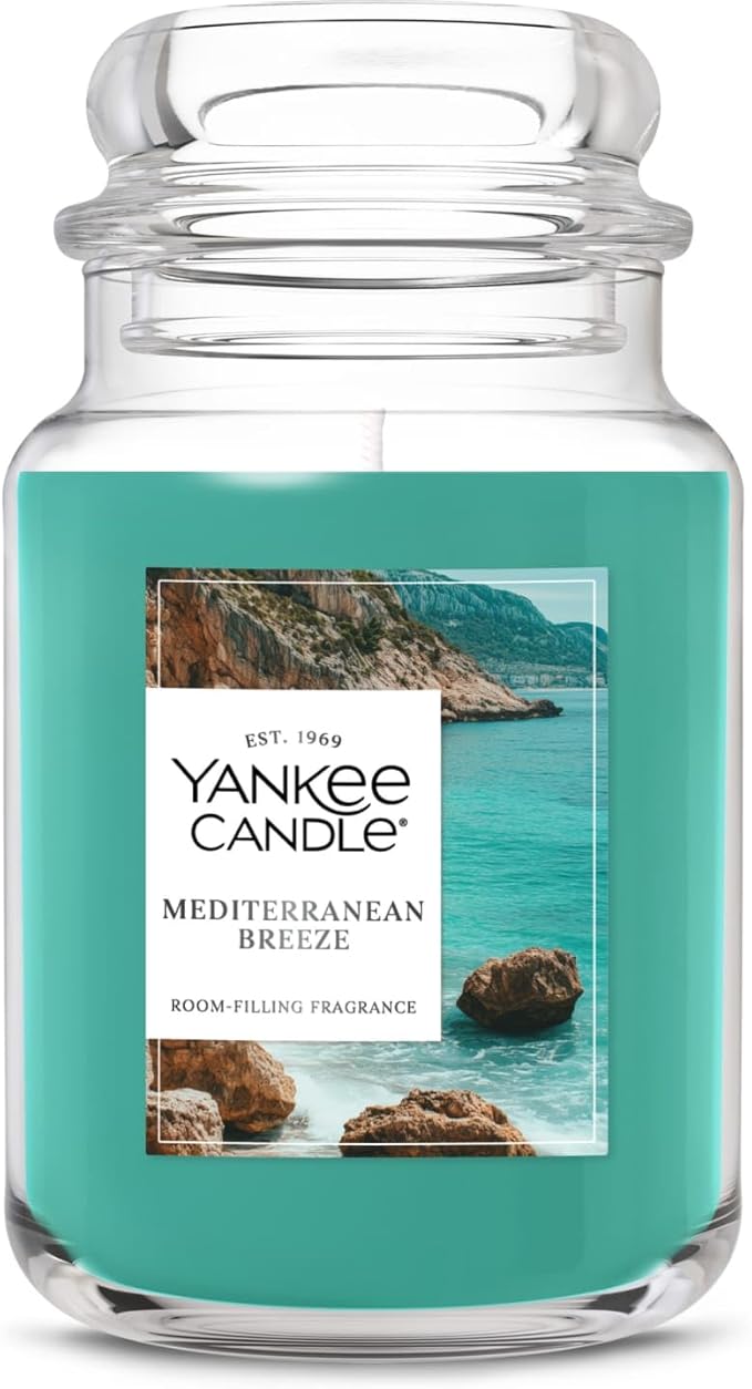 Yankee Candle Mediterranean Breeze, Scented Candle, 22oz Large Jar with up to 150 Hour Burn Time, Giftable