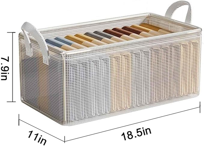 4PCS Closet Clothes Organizer Dustproof Sturdy Storage Baskets Bins 26L Foldable Shelf Containers Bin Support Boards Dust Lid Steel Frame for Sweater Pants T-shirt Dress (Clear - No Lid)
