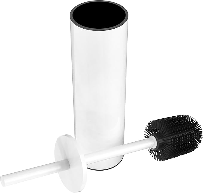 WZKALY Toilet Brush and Holder Set, Stainless Steel Toilet Bowl Brush with Lid, Rust Proof Toilet Cleaner Brush with Caddy, Durable Bristles, Splash Proof, Ideal for Bathroom（1 Pack, White）