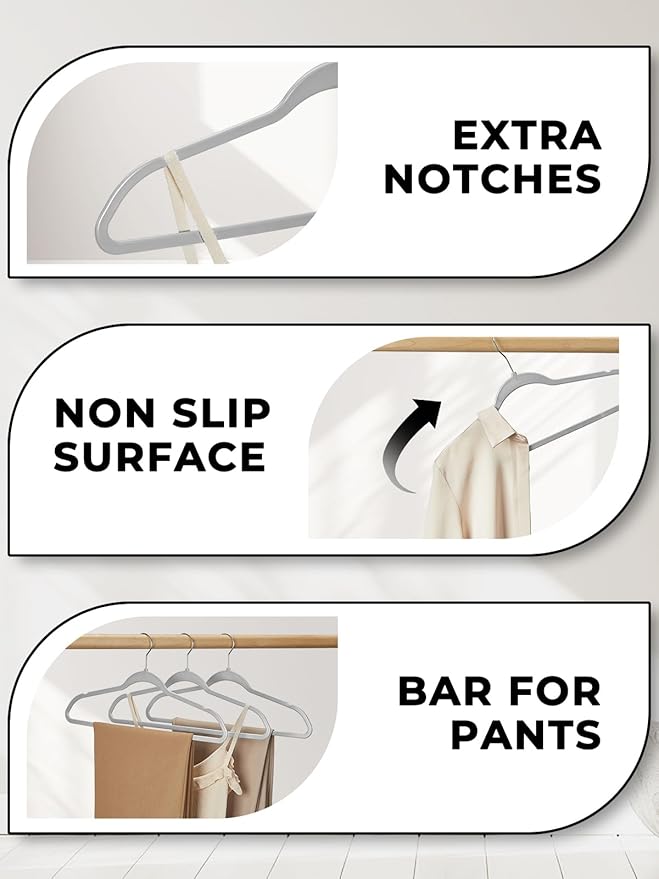 SMARTOR Plastic Hangers 50 Pack, Thin Hangers with 360° Swivel Hook, Non-Velvet Hanger Heavy Duty Clothes Holders for Closet - Durable Adult Hanger, Space Saving Hangars - Grey
