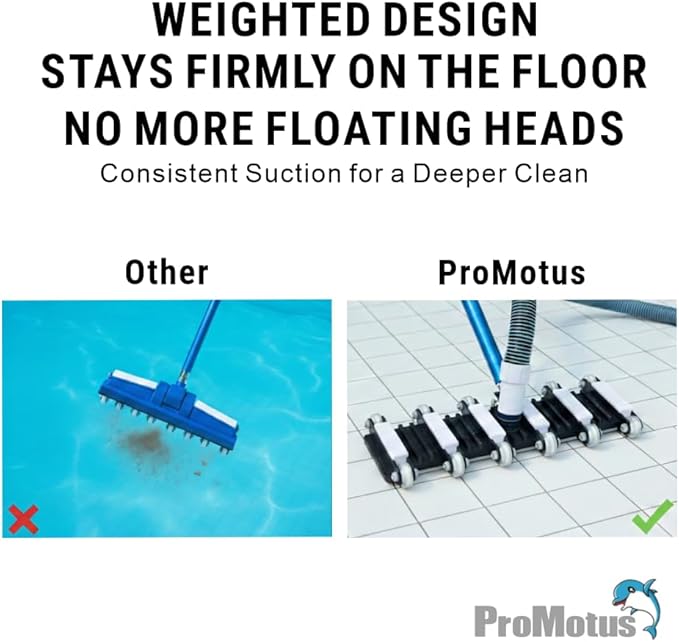 19" Commercial Weighted Pool Vacuum Head, Heavy-Duty Flexible Head with Chrome-Plated Metal Handle & 12 Urethane Wheels,Professional Cleaning Tool for Inground & Above Ground Pools