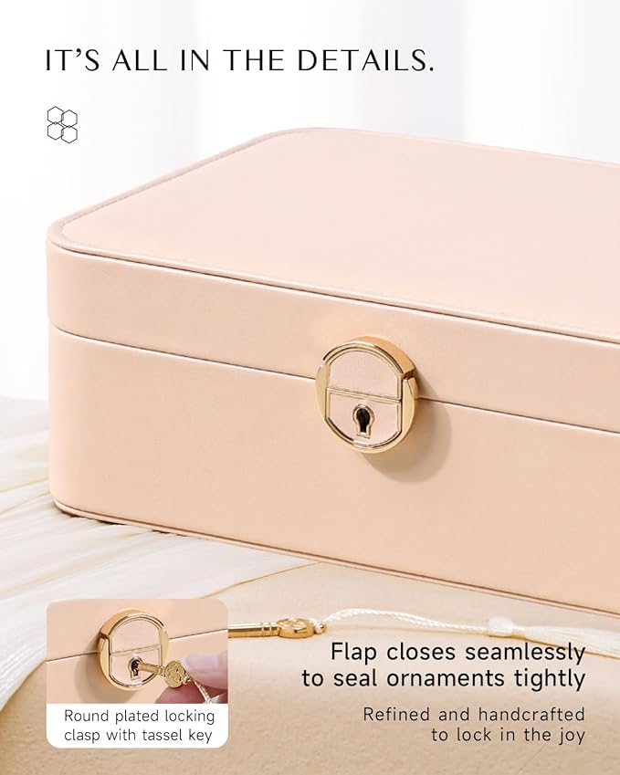 CASEGRACE 2-Layer Jewelry Box with Removable Tray, Portable Jewelry Organizer for Earrings Necklaces Rings, Gift for Women Girls on Birthday Valentine's Day (Amber powder)