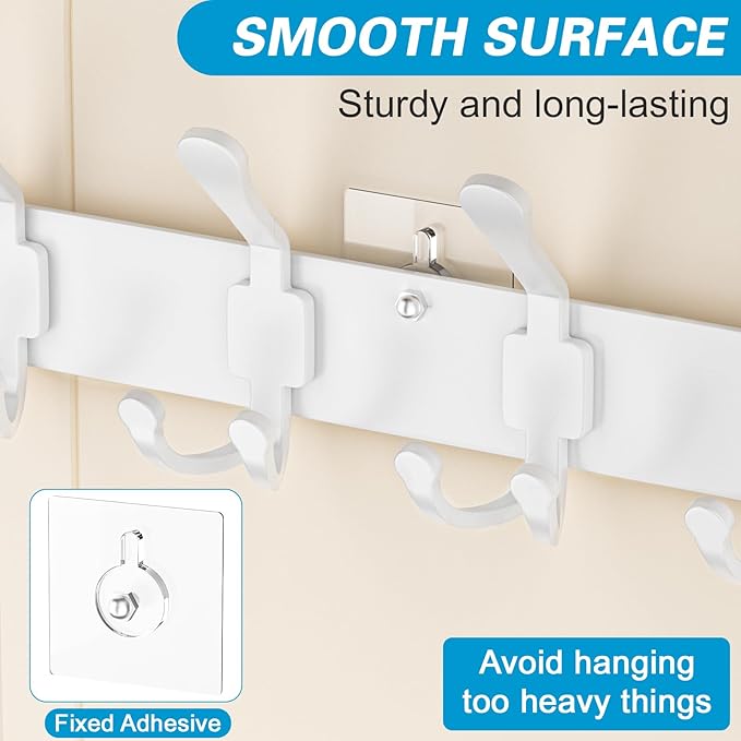 Aimeaihe Over The Door Hooks Organizer, Over The Door Coat Rack with 12 Coat Hooks, Door Hanger Towel Rack, Back of Door Storage for Bedroom, Kitchen, Bathroom(White)