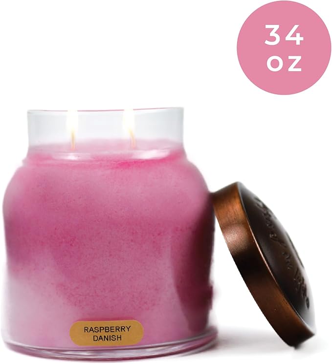 A Cheerful Giver — Raspberry Danish - 34oz Papa Scented Candle Jar with Lid - Keepers of The Light - 155 Hours of Burn Time, Gift for Women, Orange