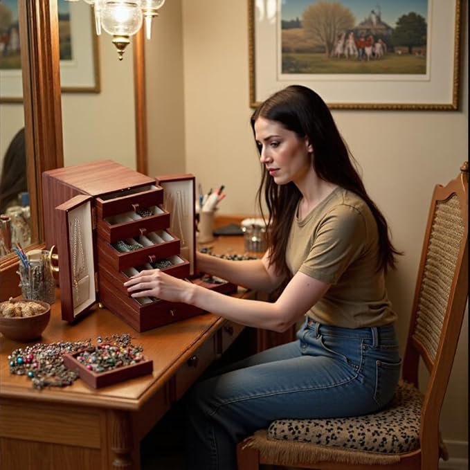 Jewelry Box for Women Girls, Wooden Jewelry Box Organizer Functional With Drawers, 5 Layers Jewelry Storage Organizer for Earring, Ring, Necklace, Bracelets