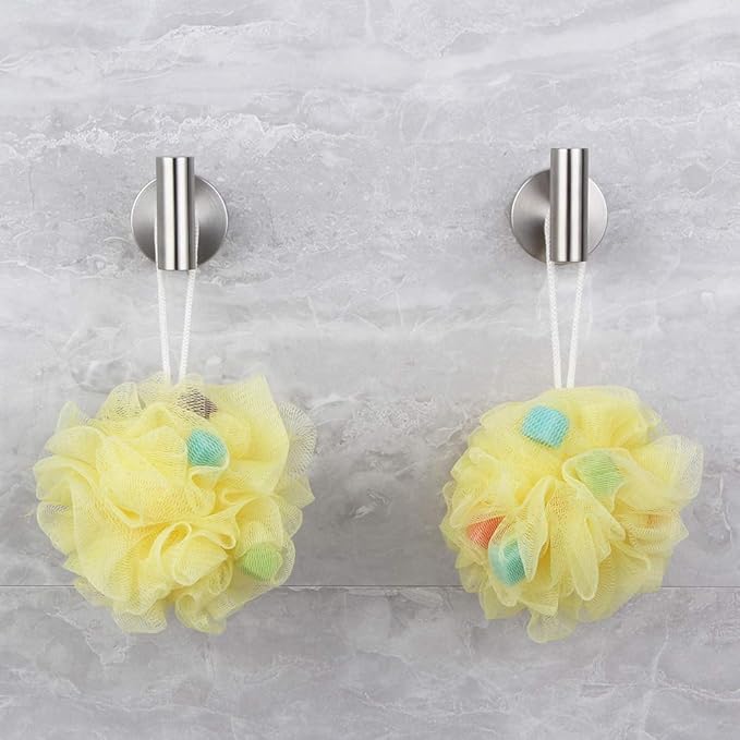 Brushed Stainless Steel Towel Coat Hooks Bathroom Clothes Garage Hotel Cabinet Closet Sponges Robe Hook Wall Mounted Round Kitchen Heavy Duty Bath Door Hanger 2 Pack