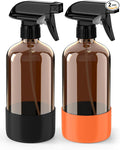 Bontip Glass Spray Bottle with Silicone Sleeve Protection, Amber Glass Spray Bottle Set for Window Cleaner Aromatherapy Facial Hydration Watering Flowers Hair Care 2 Pack/16 oz (Black & Orange, 16 oz)