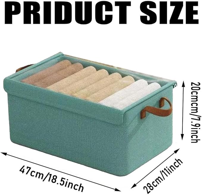 4PCS Foldable Storage Box with Lid - Extra Large Fabric Closet Organizer for Clothes, 18.5x11x7.9 Inch Canvas Bin, Collapsible Design for Bedroom, Shelf, Closet, Underbed (Green)