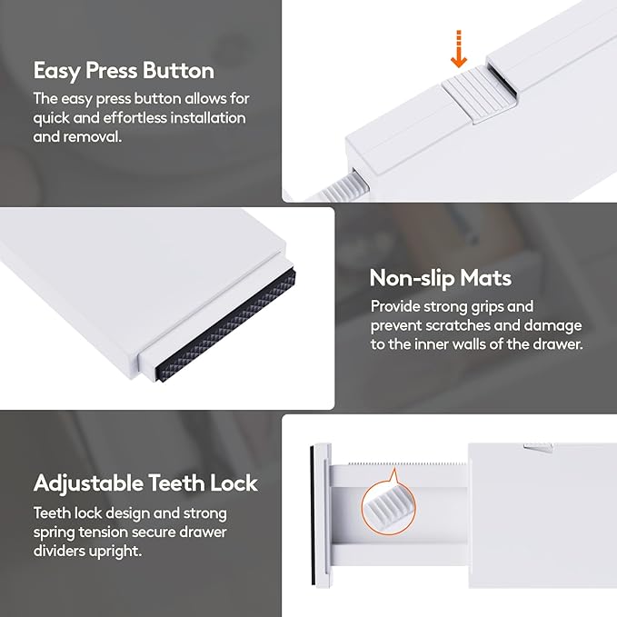 Lifewit 5 Pack Drawer Dividers 4" High, 11-17" Adjustable Dresser Drawer Organizers for Clothes, Expandable Drawer Separators in Kitchen/Bedroom/Bathroom/Vanity/Office Organization and Storage, White