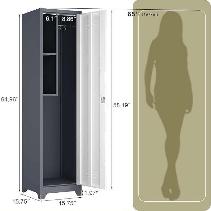 Metal Garage Storage Cabinet,Broom Closet Storage Cabinet,Utility Closet Cabinet for Garage,Office,Gym,Grey-White