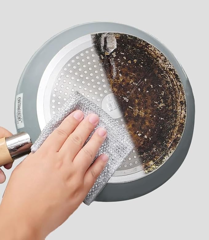 10 Counts Non Scratch Wire Dishcloth Multipurpose Wire Dishwashing Rag for Wet and Dry Use, Metal Scrubbers for Cleaning Dishes, Dual-Sided 2-Layer Kitchen Cleaning Cloth with Mesh, Mesh Dish Cloth