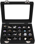 Velvet Jewelry Box 24 Grid Jewelry Earrings Display Organiser Box Ring Tray Holder Earrings Storage Case for Girls Women Wife Mom (Black)