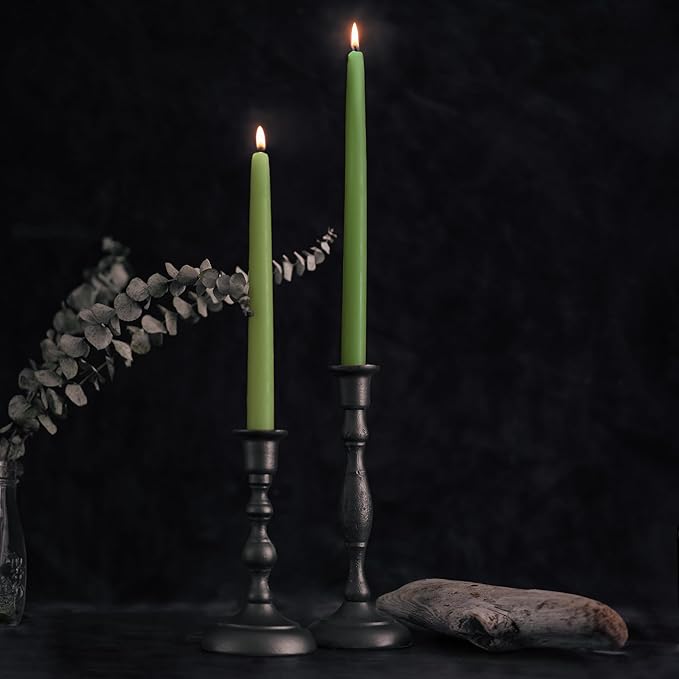 Bluecorn Beeswax Taper Candles, 100% Pure Natural Bees Wax, 8 Inch Pair, Sage Green Candlesticks, Unscented, Clean Burning & Dripless, Long Lasting, Thanksgiving & Christmas Decor, American Made, 1 Ct