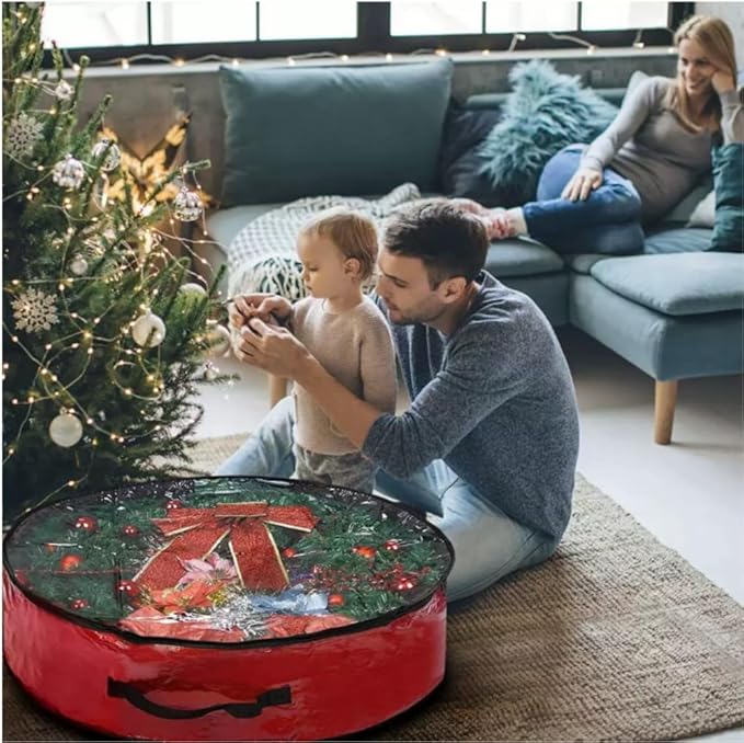 Weatherproof Life Ring Storage Bag – 30 Inch Christmas Wreath Storage Bag,Christmas Wreath Storage Container with Transparent Window and Handles, Festive Decoration for Home use, Moving