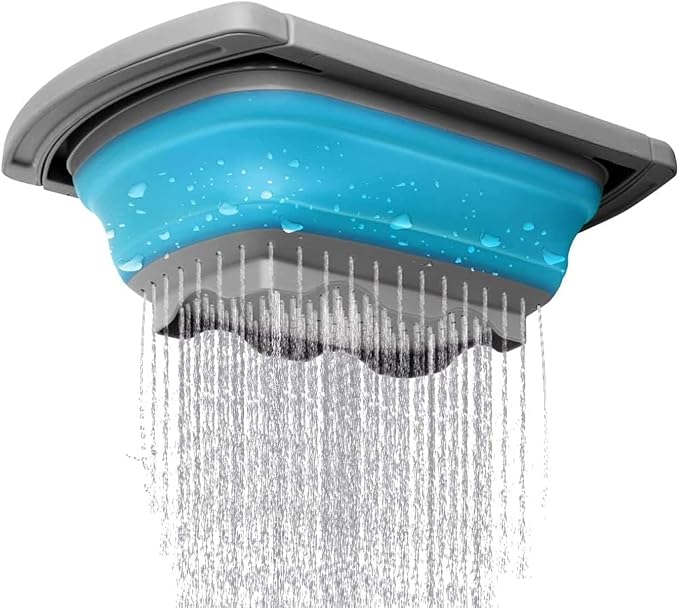 Collapsible Colander Strainer with Extendable Handles - Over the Sink Vegetable/Fruit Colanders Strainers for Kitchen, Capacity of 6 quart (Blue)