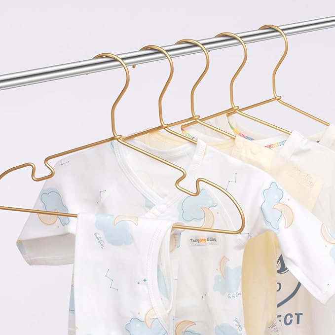 20 Pack Gold Aluminum Hangers, 12.6 Inch Children Baby Hanger, Sturdy Metal Children Clothes Hanger for Wardrobe, Space-Saving Toddler Hanger