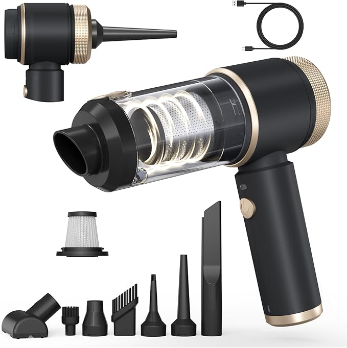 Ytnewin Car Vacuum Portable Cordless,16000PA Strong Suction Handheld Car Cleaner with Dual HEPA Filters,LED Light,Type-C Charging Mini Vacuum, One-Click Empty Compact for Home Cleaning and Office