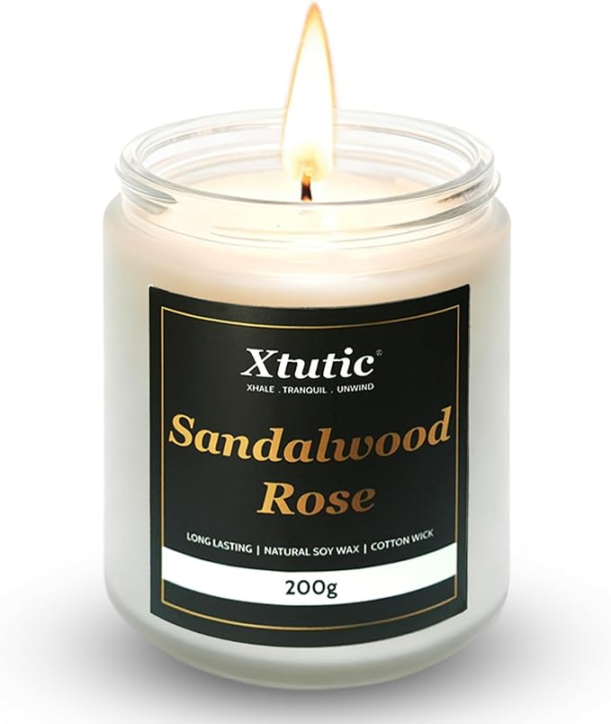 Scented Soy Candles, 7oz in White Frosted Jar - 50-Hour Burn Time, Aromatherapy Candle for Home Decor, Cozy Gifts for Any Occasion,Ideal Gifts for Women(Sandalwood Rose)