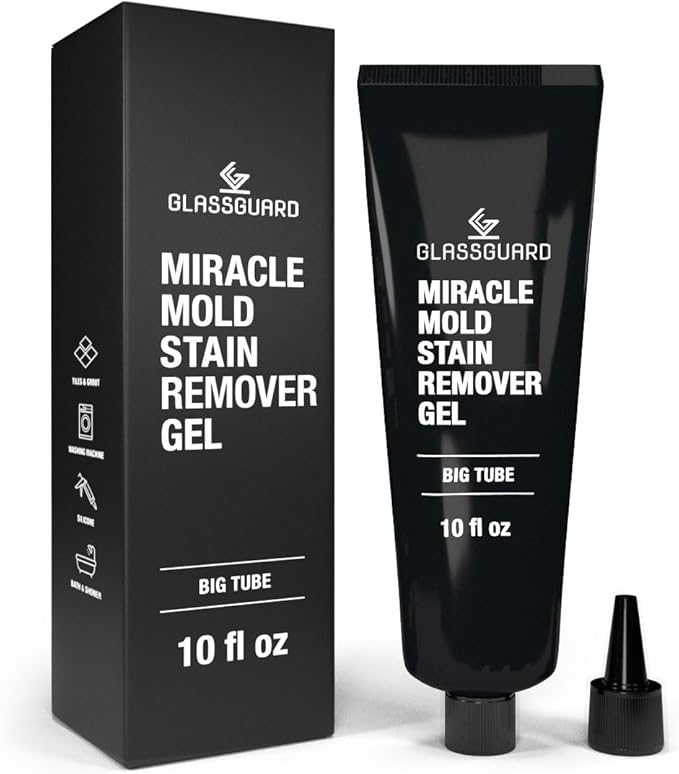GlassGuard Miracle Mold Stain Remover Stain Gel – Heavy Duty Cleaning Gel for Grouts, Ceramic, Glass, Silicone, Caulk & More – Washing Machine Cleaner Front Loader (300 ml / 10 oz)