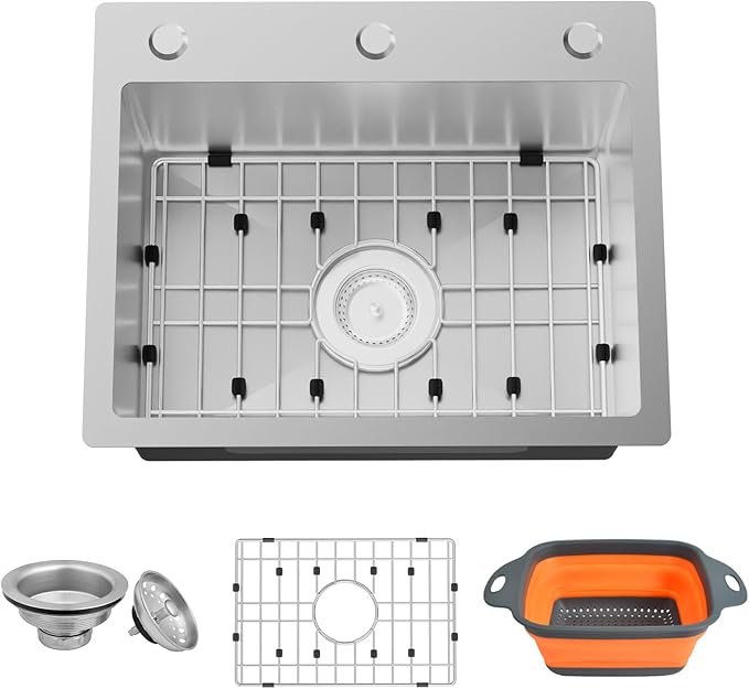 Kitchen & Bar Sink,19.7x15.7Inch Stainless Steel Drop In Small Kitchen&Bar Sink Ideal Choice For Small Space With Bottom Grid,Drain Basket And Drain Assembly Serve Both Kitchen&Bar