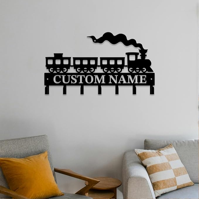 Personalized Train Metal Keys Hooks,Custom Name Metal Train Keys Hooks,Black Metal Train Wall Home Storage Decorative Keys Hooks,Key Holder Hooks for Wall (Style D)