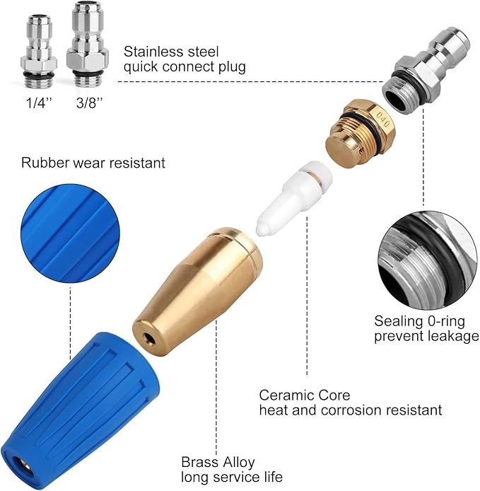 Turbo Nozzle Pressure Washer, 4000 PSI Max. 4.0 GPM Rotating Turbo Nozzle with 1/4'' 3/8'' Quick Connect Power Washer Turbo Nozzle for Garden Car Concrete Brick Vinyl Surface Outdoor Use