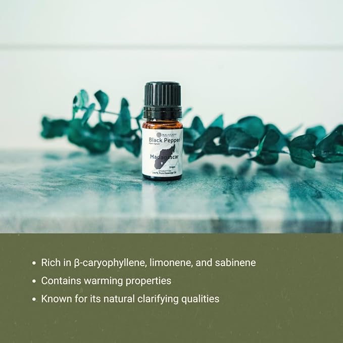 Black Pepper Essential Oil - Direct from Madagascar Farms - Steam Distilled - Aceite Pimienta Negra for Aromatherapy, Massage, Diffuser, DIY Candle and Soap Making - 5ml