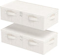 ENUMAIL Underbed Storage Container, Foldable Under Bed Bins, Wardrobe Organisers with Lid for Organizing Clothes, Sheets, Blankets, Comforter, 23.6x11.8x5.9in, Beige, 2 Pack
